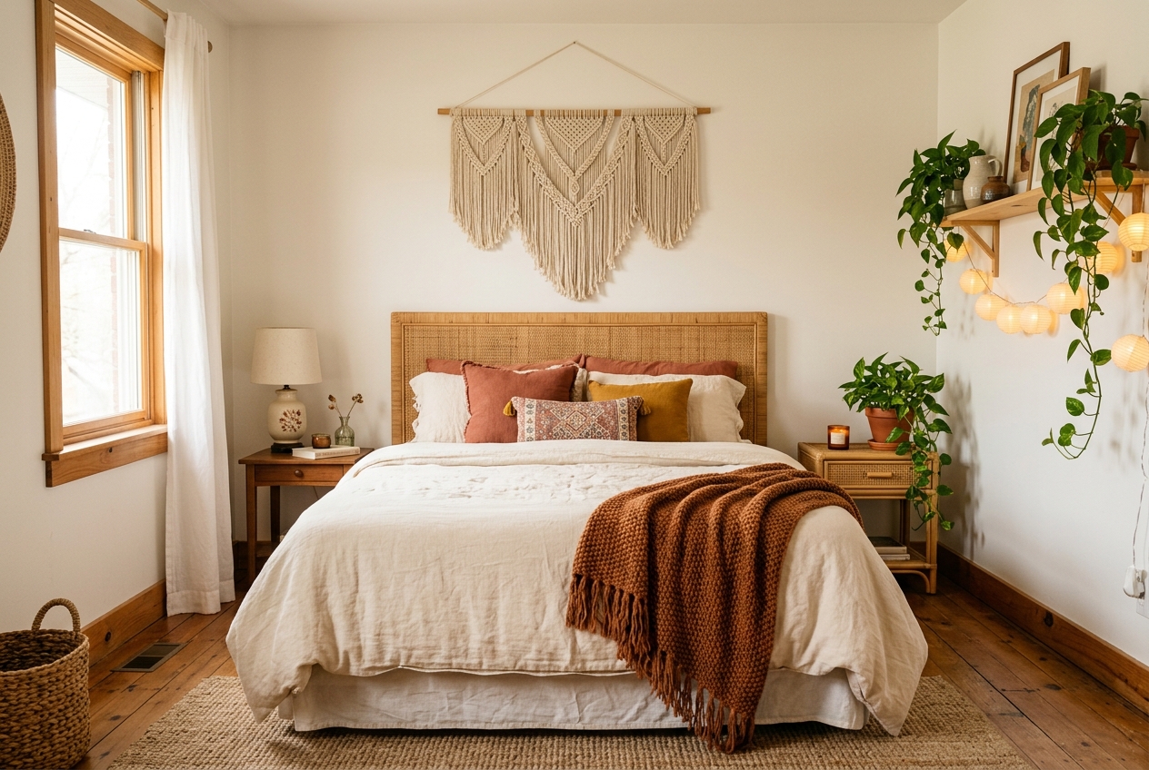 Boho bedroom interior design