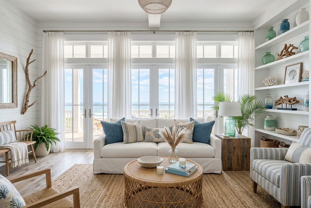 Coastal living room interior design