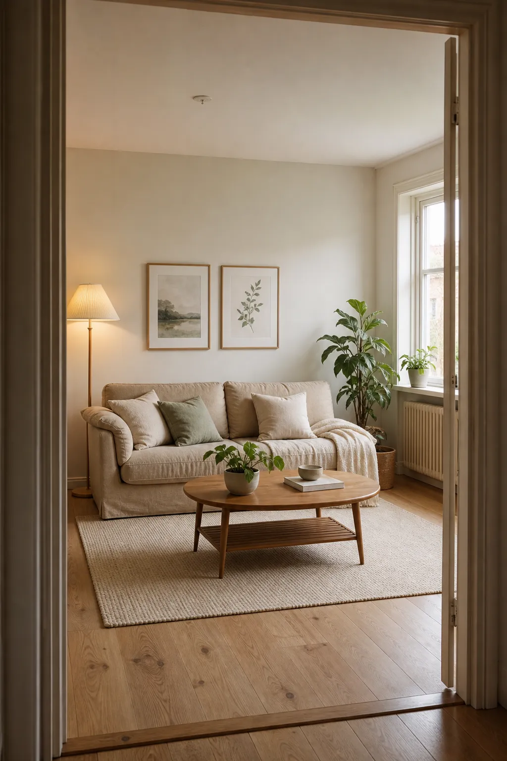 The same small living room after a Scandinavian Roomcast redesign