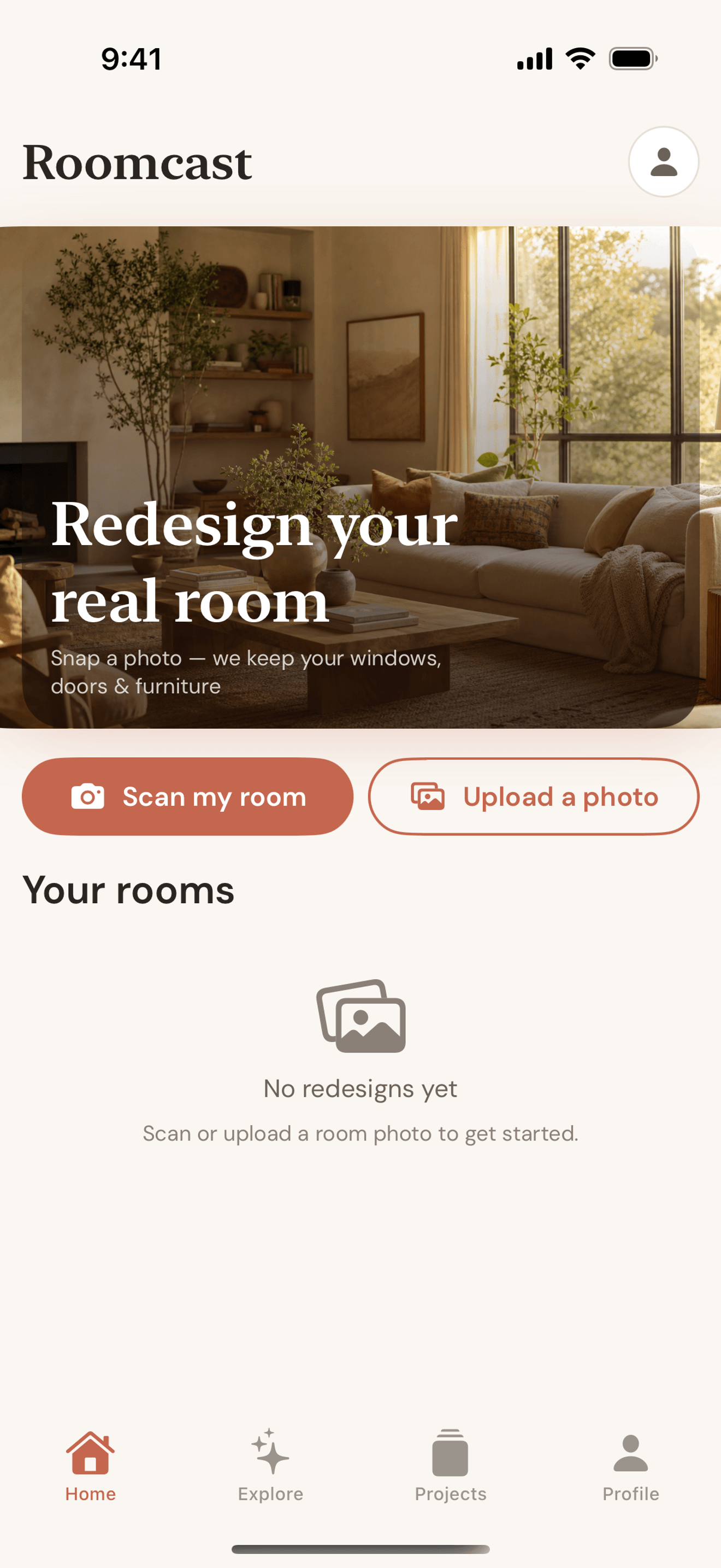 Roomcast before and after room redesign shown on iPhone