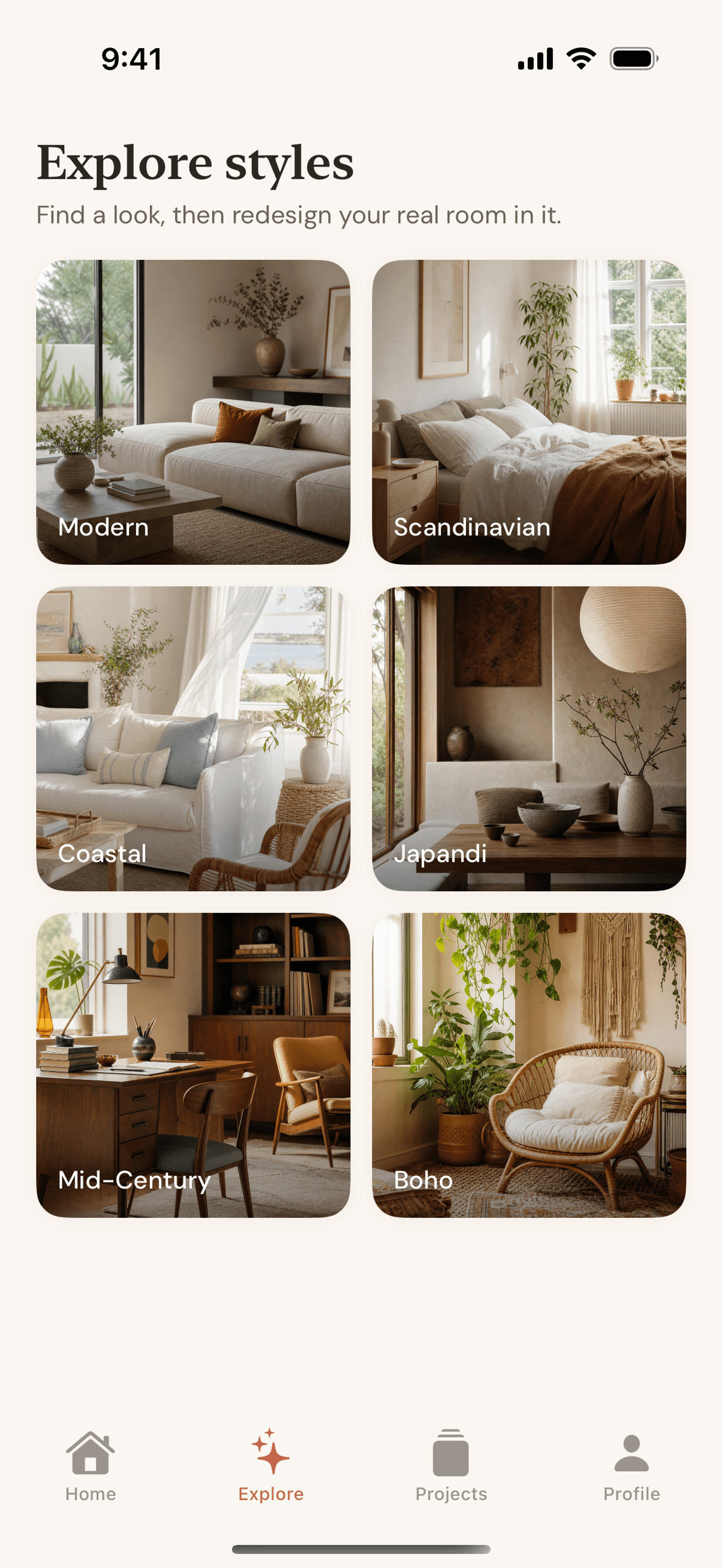 Roomcast explore tab for browsing room design styles